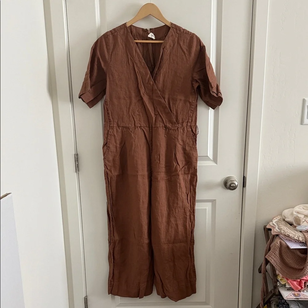 Everlane 100% Linen Wide Leg Jumpsuit - Brown (6)